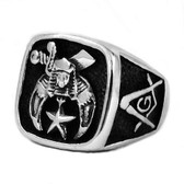 Masonic Shriner Star Emblem with Square and Compass Freemason Ring / Mason's Ring - Stainless Steel. Masonic rings for sale. 