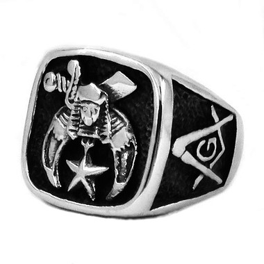 Masonic Shriner Star Emblem with Square and Compass Freemason Ring / Mason's Ring - Stainless Steel. Masonic rings for sale. 