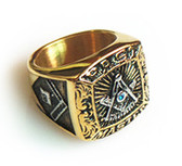 Gold Past Master Freemason Ring / Masonic Ring - Gold Plated and Steel Color Top - with Masonic Symbols