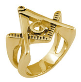 Gold Plated Masonic Rings with Cut Out Triangle Design - Stainless Steel Mason / Freemason Jewelry