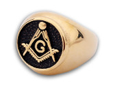 Gold Plated Freemason Ring / Masonic Rings - Chiseled Enamel and Steel Band for Masons. Masonic Jewelry,