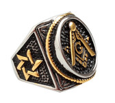 Duo-tone Masonic Jewish Star of David Stainless Steel with both gold and silver color plating - Freemason Ring with Classic Style Judaism Emblem. Masonic Jewelry.