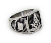 Masonic Past Master Emblem with Top Hat and Gavels on sides - Freemason Ring / Mason's Ring - Stainless Steel Jewelry for Freemasons