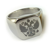Flat Ring Silver Color Stainless Steel Scottish Rite Freemason Ring / Masonic Ring - Coat of Arms - Etched Double Headed Eagle Design