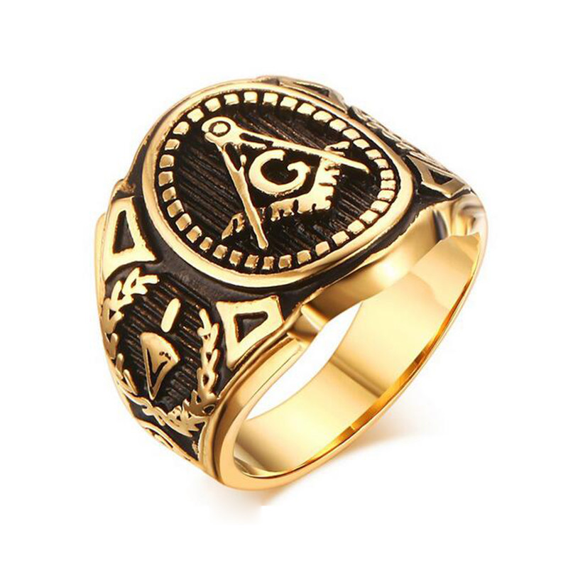 gold color freemason ring stainless steel with classic center