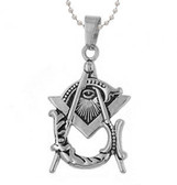 Freemason Pendant - Silver Tone Stainless Steel with Deep Etched Masonic Eye of Providence Symbol inside of Square and Compass 