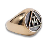 Gold Tone Stainless Steel - Freemason Royal Arch Symbol Ring - Triple Tau Chiseled Face Masonic Rings for sale.