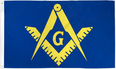 Masonic 3x5 Polyester Flag - With Blue Background and Yellow Freemasons Symbol for sale