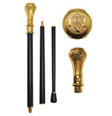 Masonic Walking Cane (37") - Gold Color Round Tip Top Cane / Free Mason Gift - Black Rod Walking Stick. Masonic Regalia Gifts