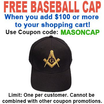 FREE masonic hat with over $100 - Use coupon code MASONCAP - Freemason's Baseball Cap - Black Hat with Golden Standard Masonic Symbol - One Size Fits Most Adults