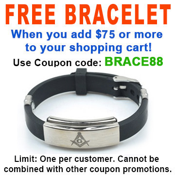 FREE with $75 or more! Coupon Code: BRACE88 - Get (1) Freemason / Masonic Bracelet - Watch Style Black Rubber Mason Jewelry