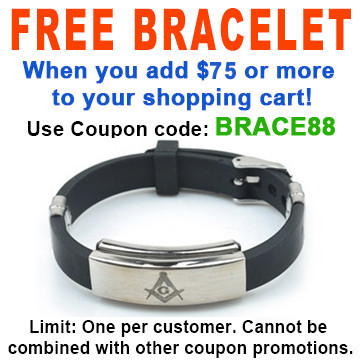 FREE with $75 or more! Coupon Code: BRACE88 - Get (1)  Freemason / Masonic Bracelet - Watch Style Black Rubber Mason Jewelry
