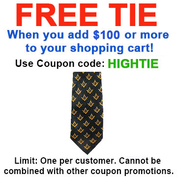 FREE with $100 or more! Coupon Code: HIGHTIE - Get (1) Masonic Neck Tie - Black and Yellow Polyester long tie with small duplicated Masonic pattern design for Freemason members