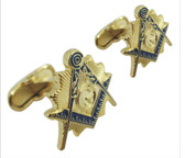 Masonic Cufflinks - Gold tone with Blue Lodge color Enamel Freemasons Badge Symbols. Masonic Regalia, Merchandise and Accessories.