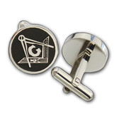 Masonic Cufflinks - Silver tone with black enamel - Rounded Style Compass and Square Freemasons Symbol. Masonic Regalia Merchandise for the Lodge