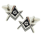 Masonic Regalia - Freemason Cufflinks - Silver tone with Black enamel cut out Masonic Square and Compass Symbols. Freemason Merchandise Formal Wear Attire