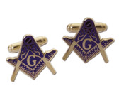 Masonic Regalia - Masonic Cufflinks - Dark Blue Lodge Emblem on Gold Color with Standard Freemasons Symbol. Freemason Merchandise for Masonic Lodge
