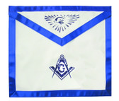 Master Mason - Masonic Blue Lodge White and Blue Duck Cloth Apron For Freemasons - Bold Compass and Square logo with all seeing eye at top. Masonic Lodge Regalia and Apparel Merchandise.