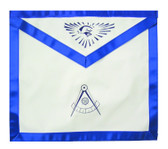Past Master - Masonic Blue Lodge White and Blue Duck Cloth Apron For Freemasons - Past Master Compass logo with all seeing eye at top. Masonic Lodge Regalia and Apparel Merchandise. Freemason Apron for sale