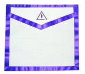 Cryptic Mason Right Break - Masonic Lodge White and Purple Duck Cloth Apron For Freemasons - Royal and Select Cryptic Trowel Icon with right break on top. Masonic Lodge Regalia and Apparel Merchandise.
