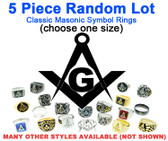 wholesale masonic rings for sale - Five (5) Pack - Random Freemason Rings Cheap - Suggested Value $175 - Mixed Lot of Stainless Steel Wholesale Masonic Rings - choose one size per set.