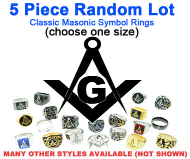 wholesale masonic rings for sale - Five (5) Pack - Random Freemason Rings Cheap - Suggested Value $175 - Mixed Lot of Stainless Steel Wholesale Masonic Rings - choose one size per set.