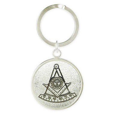Past Master Freemason Keychain with Silver tone and etched Compass and Square symbol. Masonic Gifts. 