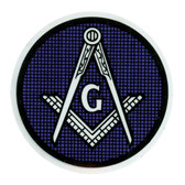 Blue Round Masonic Car Window Sticker Decal - Masonic Car Emblem with blue and white Compass and Square logo.