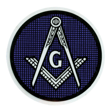 Blue Round Masonic Car Window Sticker Decal - Masonic Car Emblem with blue and white Compass and Square logo.