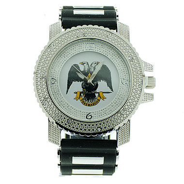 masonic watches Scottish Rite Masonic Watch - Black Silicone Band - 32nd Degree Scottish Rite Symbol - Silver Tone Face Dial Watch 