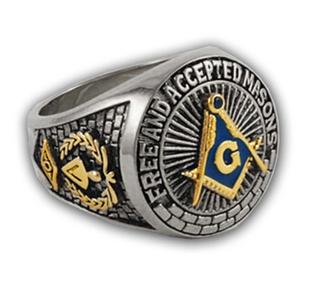 Blue Lodge - Duo-Tone Gold Icons Silver Color Band. Freemason Ring Blue  Mason Symbol Free and Accepted Masons - Masonic Rings for sale - Freemason  Jewelry - Mason Zone