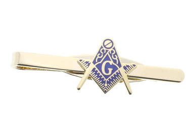 Masonic  Blue Lodge Cut Out Shaped Compass and Square Tie Clip / Tie Bar - Gold Color with Classic Freemasons Symbol