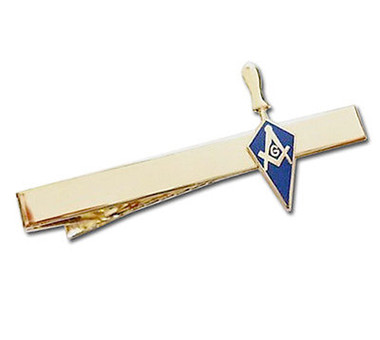 Masonic Regalia - Masonic Lodge Blue Trowel Tie Clip / Tie Bar - Gold Color with Classic Freemasons Symbol 