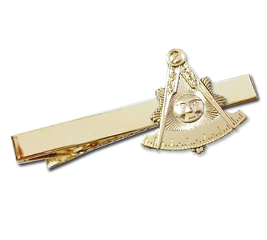  Past Master Masonic Tie Clip / Tie Bar - Gold  Standard Freemasons Symbol Face..