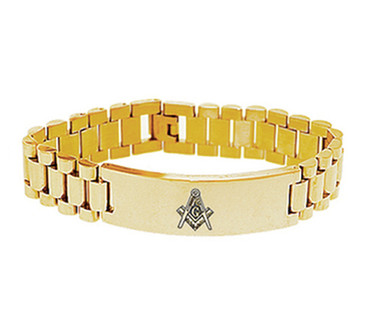 Masons Bracelet - Gold Tone - Stainless Steel Freemason - Linkage Bracelet with Simple Masonic Symbol