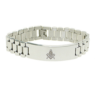 Masonic Bracelet - Silver Tone - Stainless Steel Freemason - Linkage Bracelet with Simple Masonic Symbol
