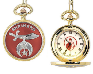 Shriner's Pocket Watch - Gold Tone Steel - Featuring a Freemason Carrying Child / Masonic Order Symbolism Elegant Design 