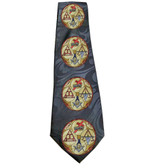 Masonic Neck Tie - Black Background Polyester long tie with York Rite Multi Symbol design Masonic pattern design for Freemasons. Knights Templar, Holy Royal Arch and Cryptic Masons 