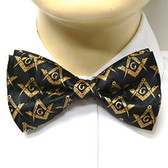 masonic bow tie black. gold compass and square design