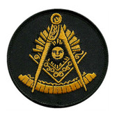 Past Master Masonic Patch - Unique gold symbol on black round surface for Freemasons