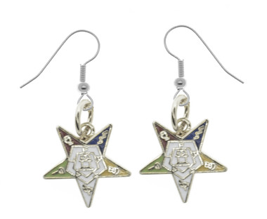 OES Dangling Hook Earrings with Silver Tone Order of the Eastern Star Symbolism - One Pair. Great O.E.S Gift.