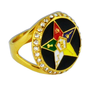 Order of the Eastern Star Ring - Black and Gold Tone CZ Stones - O.E.S Symbolism Jewelry