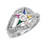 Order of the Eastern Star Ring - Side Loop CZ ring with Silver Tone Band and OES Symbol. Masonic Jewelry. 