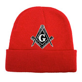 Free Masons Hat Winter - red Beanie Cap - Black and White Standard Masons Symbol. One Size Fits Most Freemasons Hat. Masonic Clothing, Apparel and Merchandise