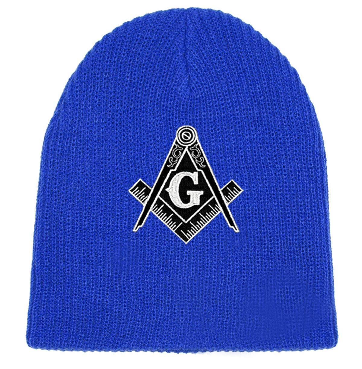 Masonic Hat Winter Blue Beanie Cap Black And White Standard Masons Symbol One Size Fits Most Freemasons Hat Masonic Clothing Apparel And - 
