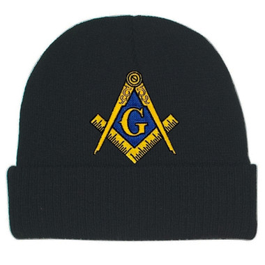 Freemason's Hat Winter - Black Beanie Cap with Golden Standard Masons Symbol - One Size Fits Most Freemasons Hat. Masonic Clothing, Apparel and Merchandise.