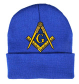 Freemasons Hat Winter - Royal Blue Beanie Cap - Golden Compass Masonic Symbol. One Size Fits Most Freemasons Hat. Masonic Clothing, Apparel and Merchandise