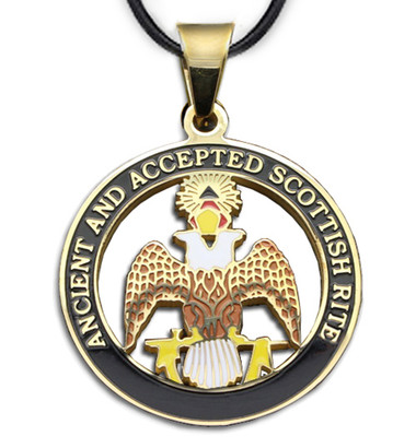 Scottish Rite - 33rd Degree Gold Color Stainless Steel Masonic Freemason Pendant Medal Charm. Crowned Double Headed Eagles. Includes Necklace 