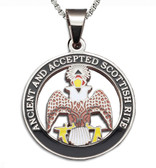 Scottish Rite - 33rd Degree Silver Color Stainless Steel Masonic Freemason Pendant Medal Charm. Crowned Double Headed Eagles. Includes Necklace