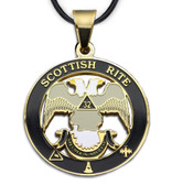 Scottish Rite 32nd Degree - Gold Color Stainless Steel Masonic Freemason Pendant Medal Charm. Double Headed Eagles. Includes Necklace